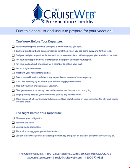 cruise vacation checklist template - ensure a stress-free vacation with this comprehensive checklist template