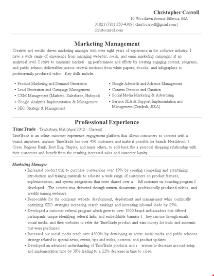 social media marketing manager resume template