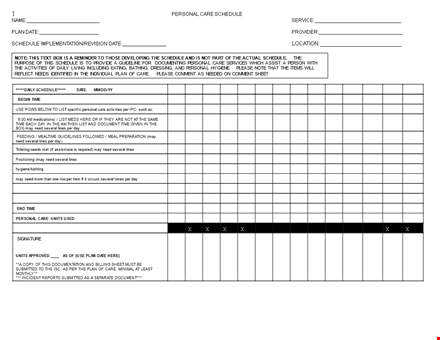 personal care schedule template