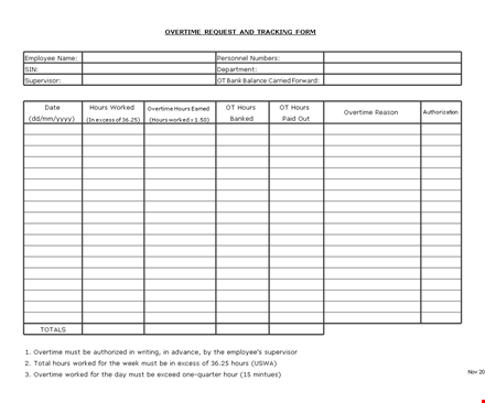 overtime request tracking form in xls template