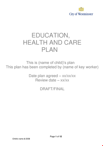 education health care plan template template