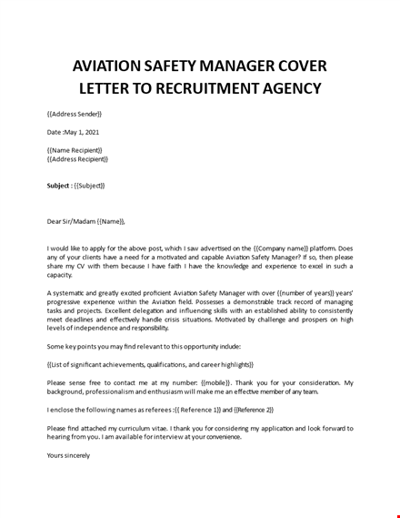 aviation safety manager cover letter template