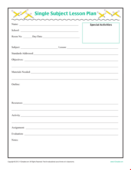 one subject lesson plan template | create engaging lessons | single-page format template