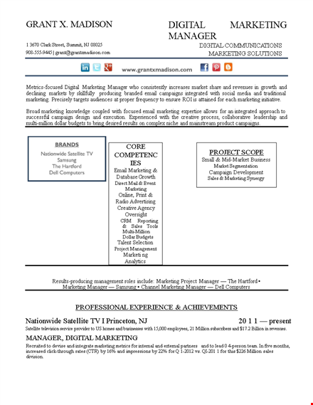 digital media marketing resume template