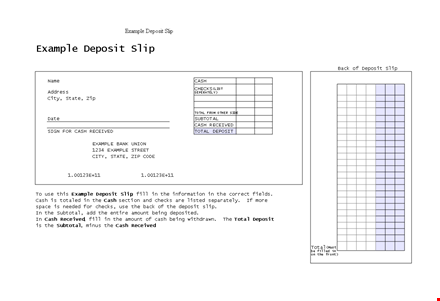deposit slip template template