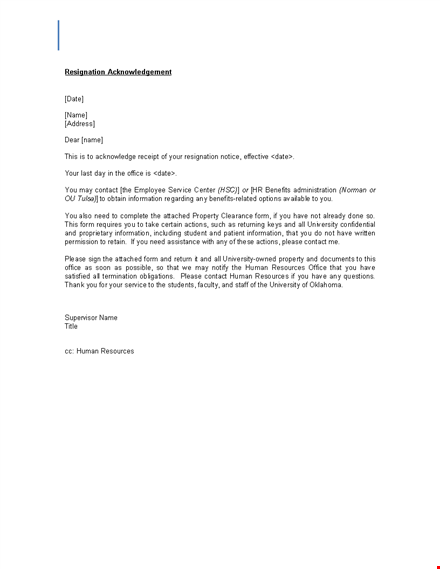job resignationacknowledgement letter template template