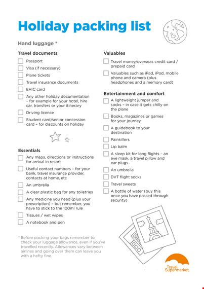 essential holiday packing checklist - don't forget these must-have items template