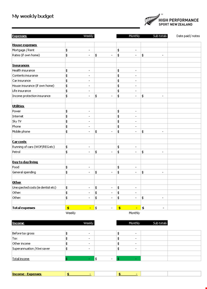 excel weekly home budget template template