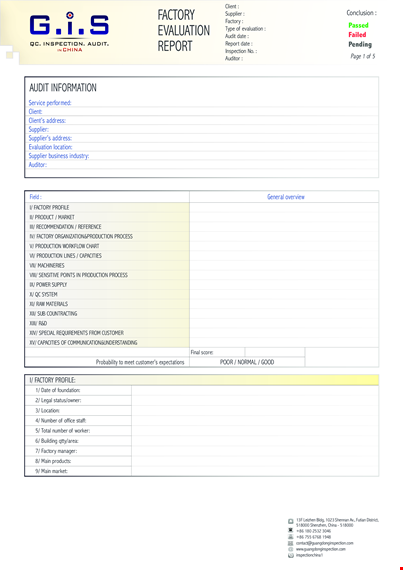 factory evaluation report template