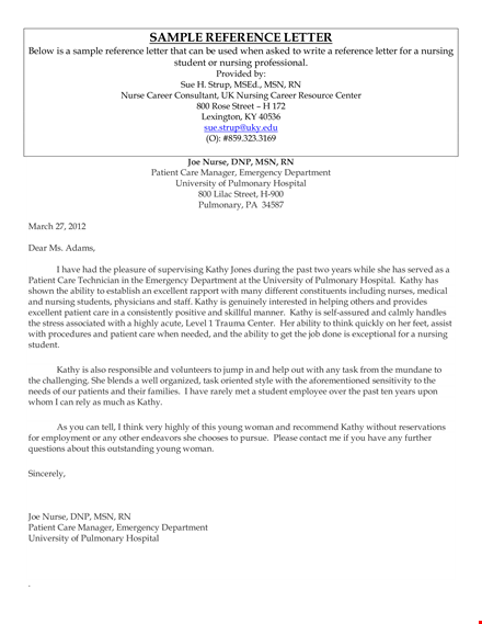 nursing student reference letter for kathy: pulmonary patient template