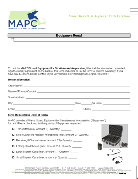 equipment lease agreement - rent equipment with rental quantity | renter's choice template