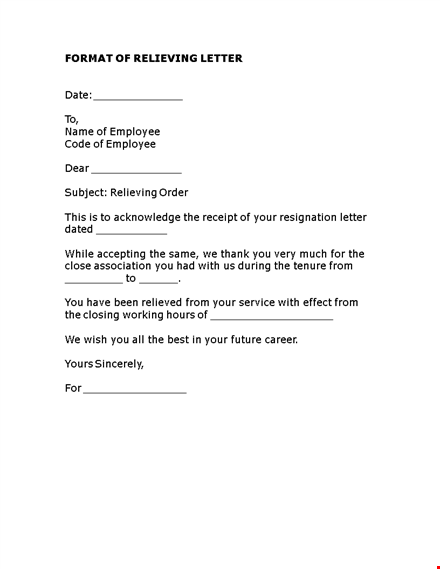 download relieving letter format - free template template