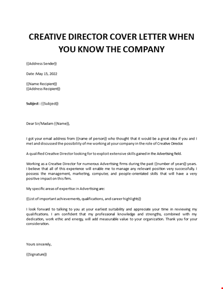 creative director cover letter template