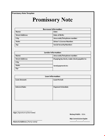 create a binding promissory note with our template | easy-to-use & notary approved template