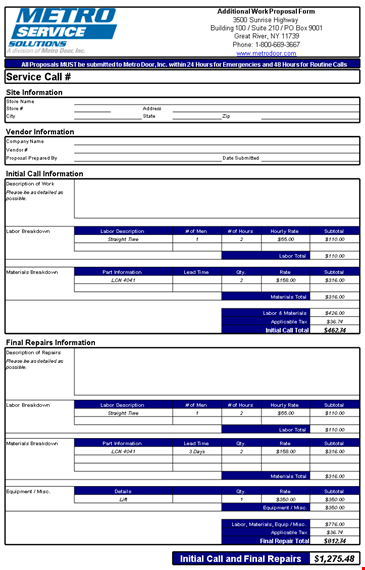 create a comprehensive job proposal with our template - labor & material information included. template