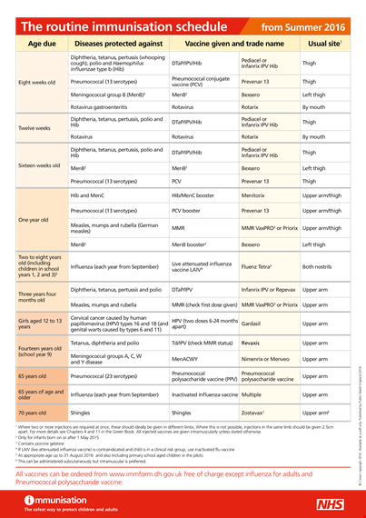 vaccination schedule for all ages - protect against pneumococcal and influenza template