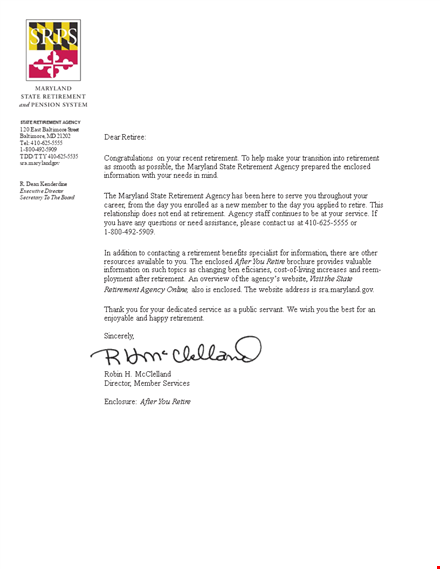 retirement congratulations letter | thanking employer & state agency-maryland template