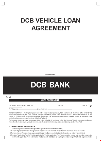 personal car loan agreement template