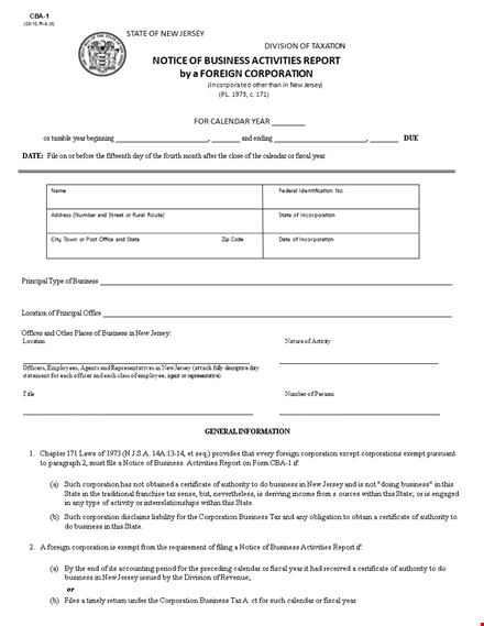 notice of business activity report template template