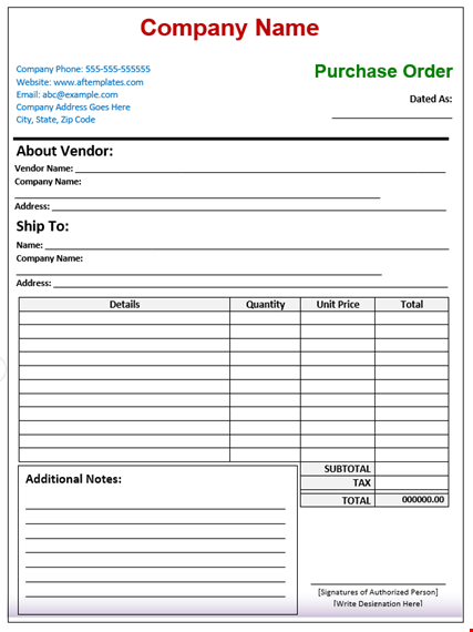 create a professional purchase order | company name template