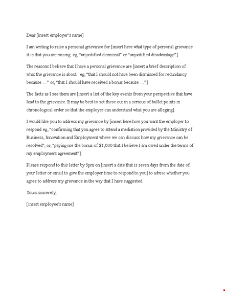 effective grievance letter to employer for personal issue - insert your grievance template