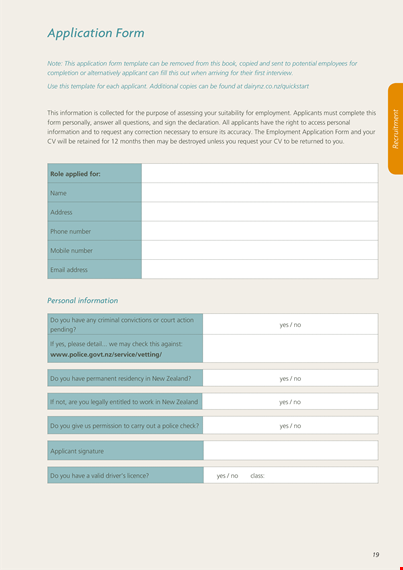 employment application template - essential employer information template