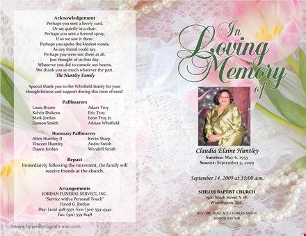 funeral memorial program templates free template