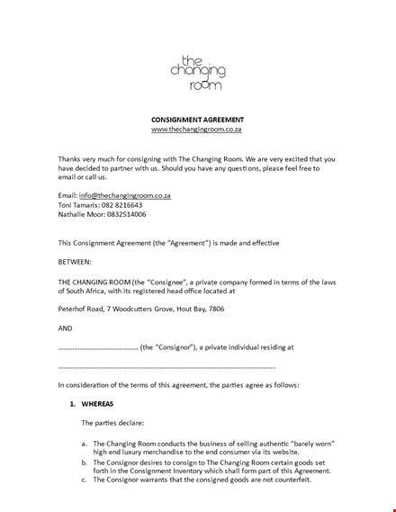 consignment agreement template - customize for changing consignor template