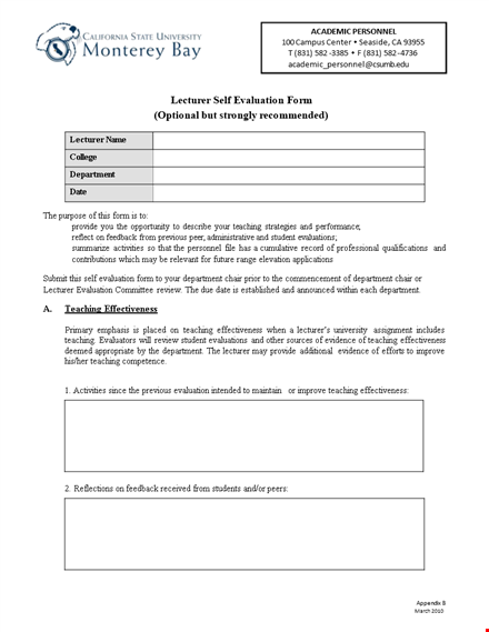effective teaching: self-evaluation examples and tips since your previous evaluation - lecturer template