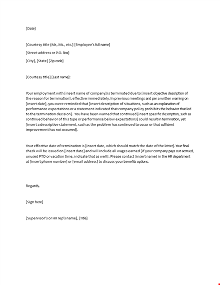 professional termination letter template - easily terminate an employee template