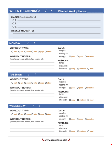 free printable workout log template