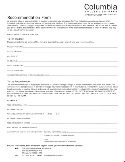 recommendation form template