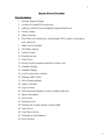 master event checklist template