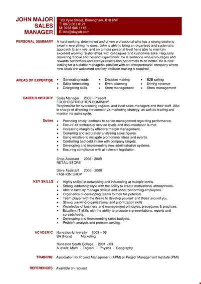 sales planning manager resume - company, sales & management expertise | dayjob template