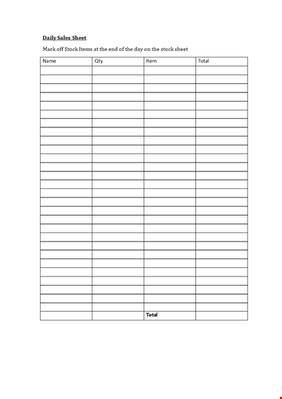 sales sheet in doc template