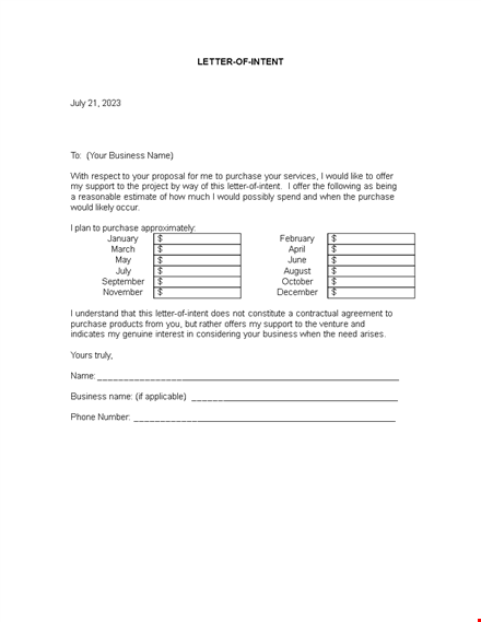 service letter of intent template template