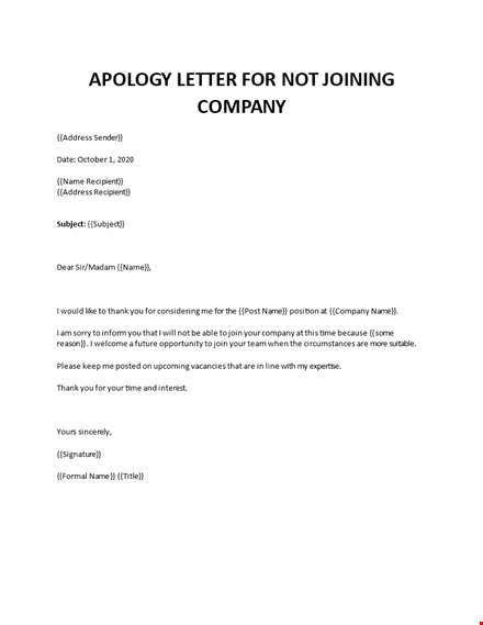 apology letter for job refusal  template