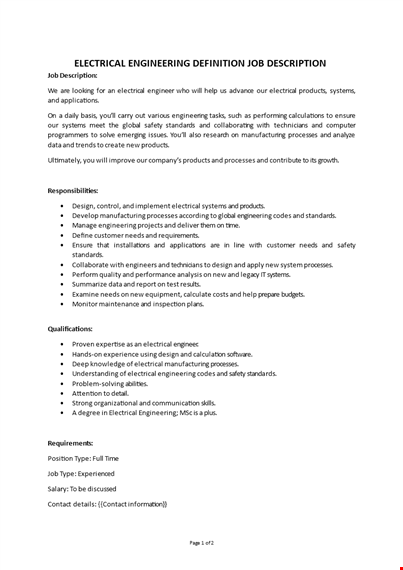 electric engineering job description template