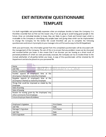 exit interview questions template
