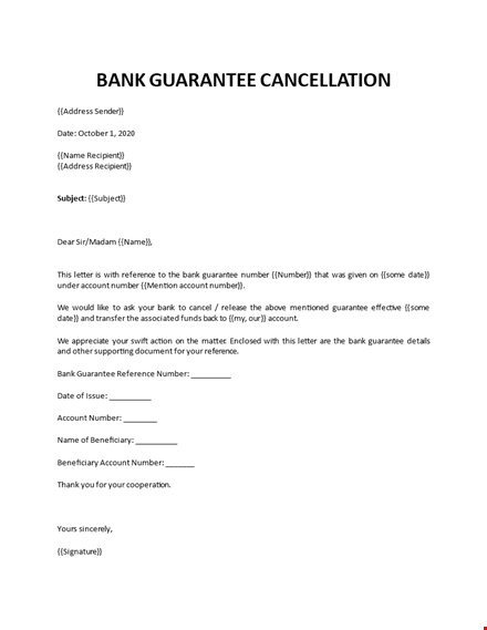 bank guarantee cancellation template