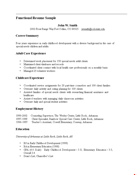 functional resume sample for special client with little experience template