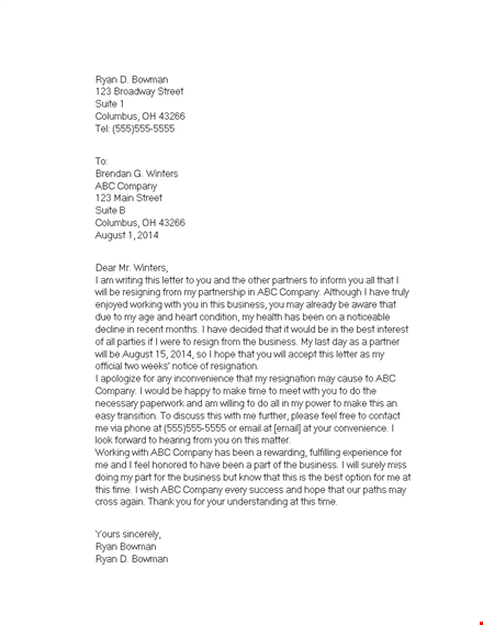 standard business resignation letter template