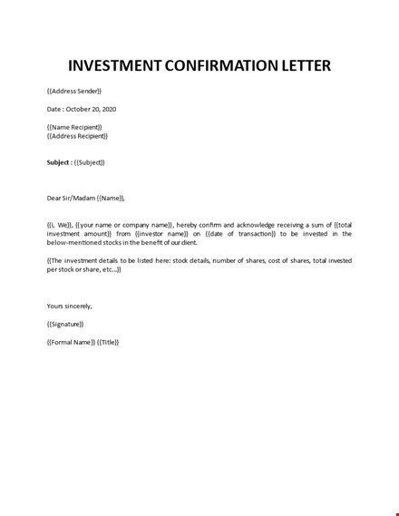 investment confirmation letter template