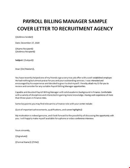 payroll billing manager cover letter template