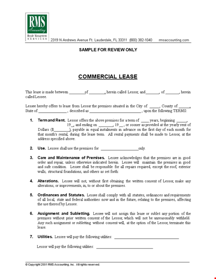commercial lease agreement for lessor and lessee - secure your premises template