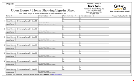 open house showing sign in sheet template template