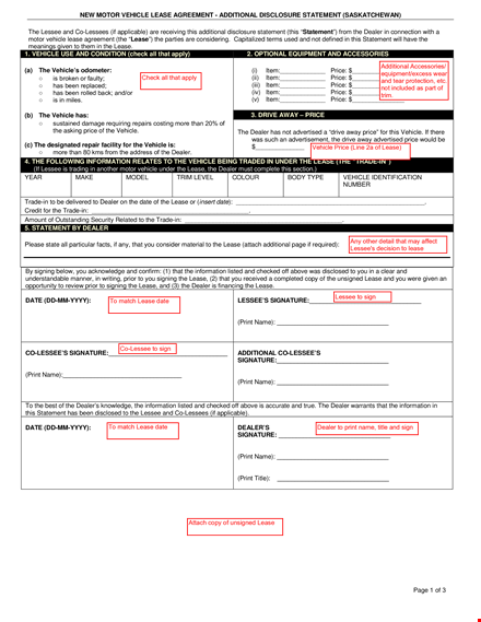 new motor vehicle lease agreement template template