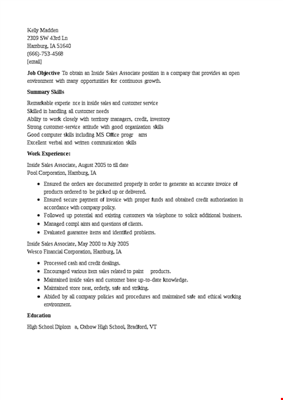 inside sales associate resume template
