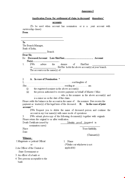 claim settlement letter template - request for account settlement for deceased person template