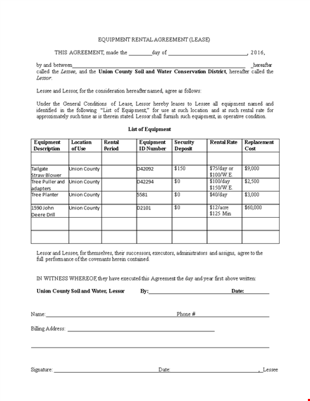 equipment lease agreement - lease equipment for rent | lessee & lessor terms template
